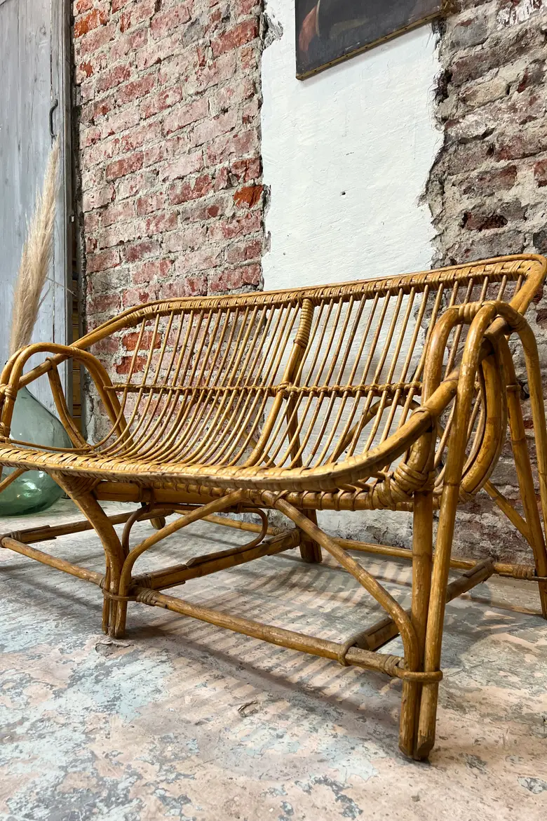 Banquette en rotin vintage Années 60