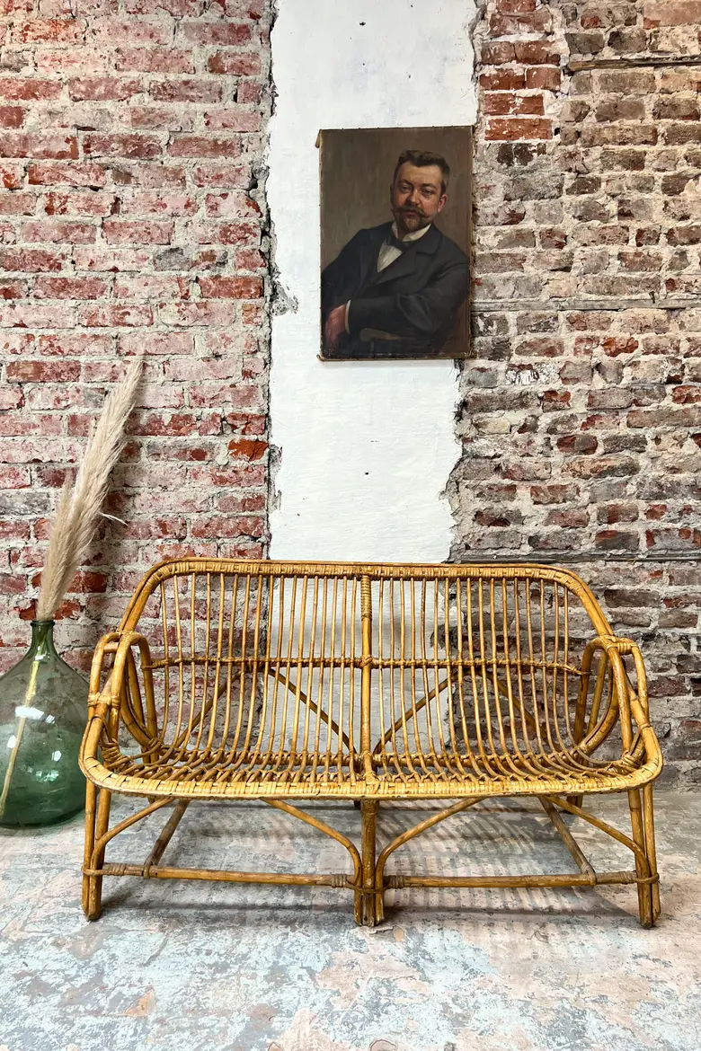Banquette en rotin vintage Années 60