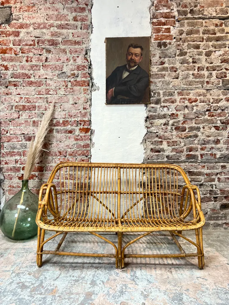 Banquette en rotin vintage Années 60