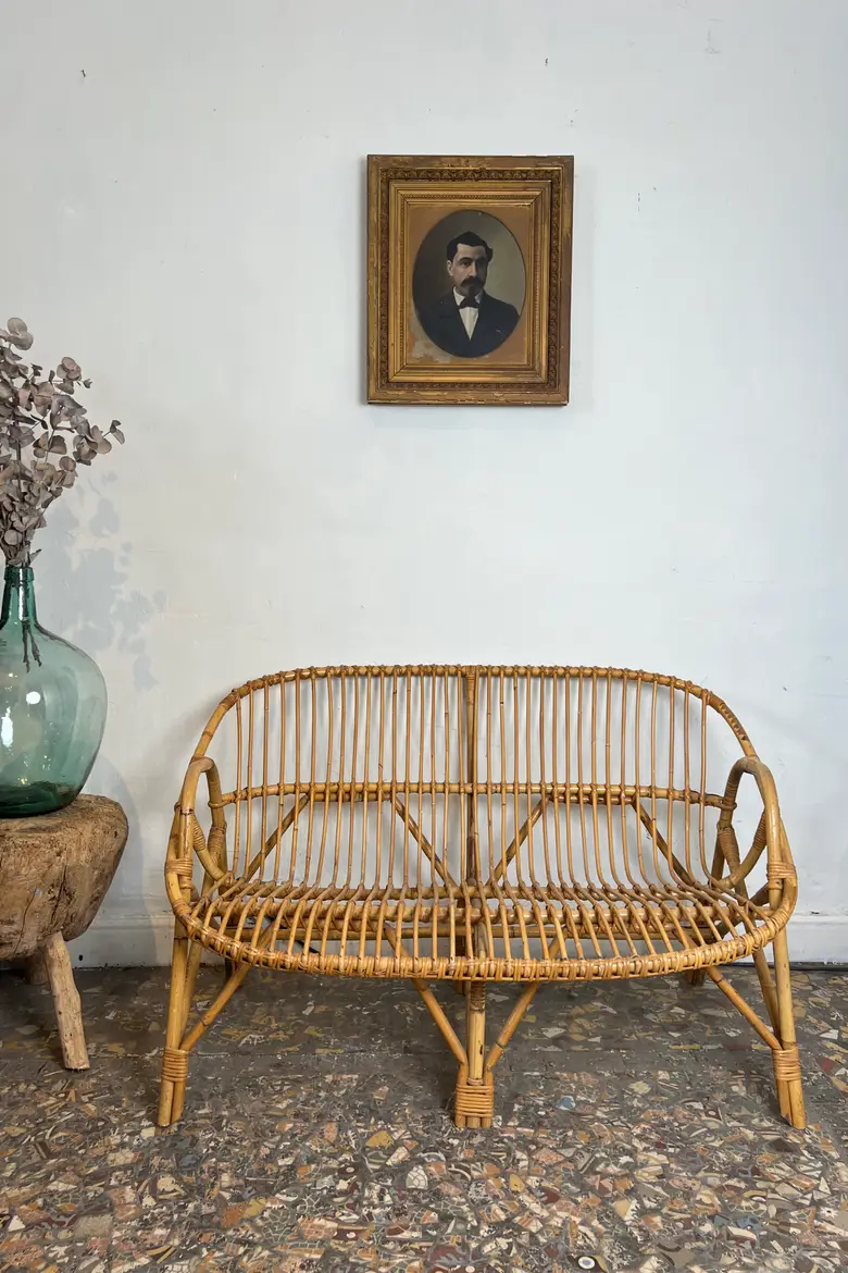 Banquette en rotin vintage