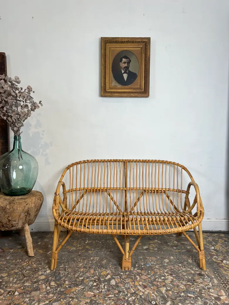 Banquette en rotin vintage
