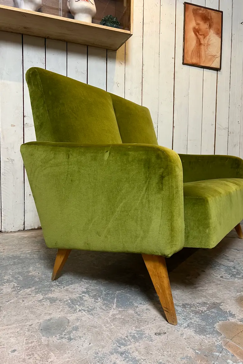 Banquette en velours années 60
