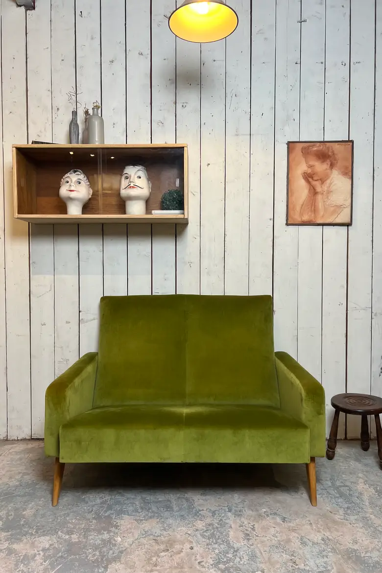 Banquette en velours années 60