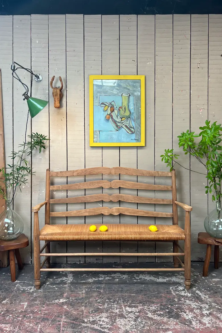 Banquette provençale en chêne et paille