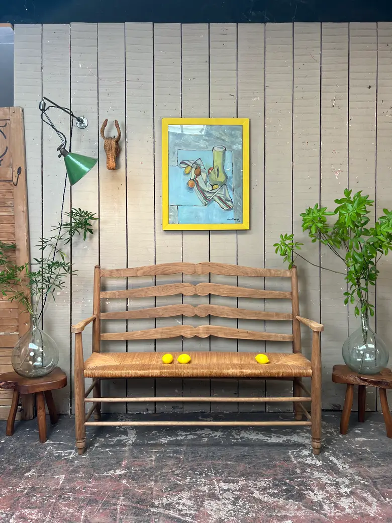 Banquette provençale en chêne et paille