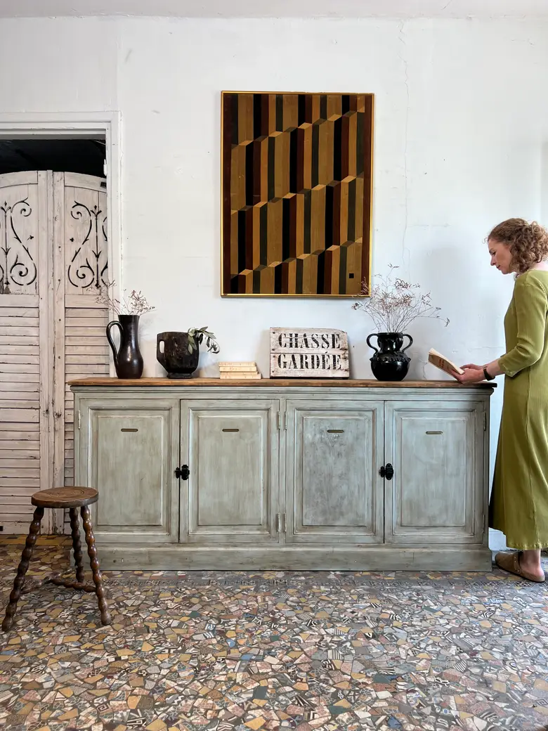 Buffet enfilade patiné vert – années 80