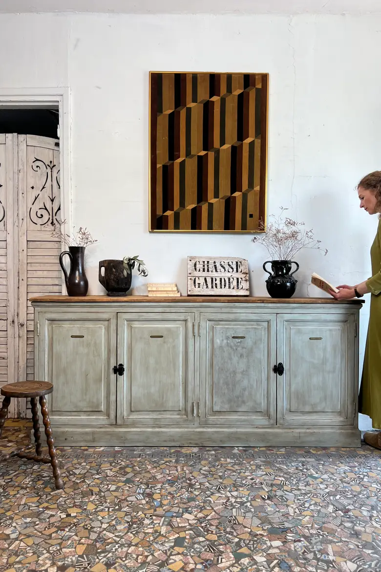 Buffet enfilade patiné vert – années 80