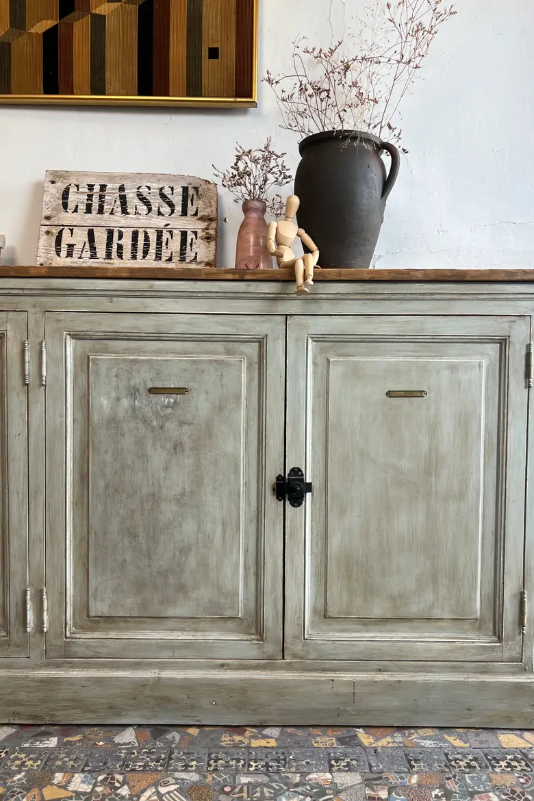 Buffet enfilade patiné vert – années 80