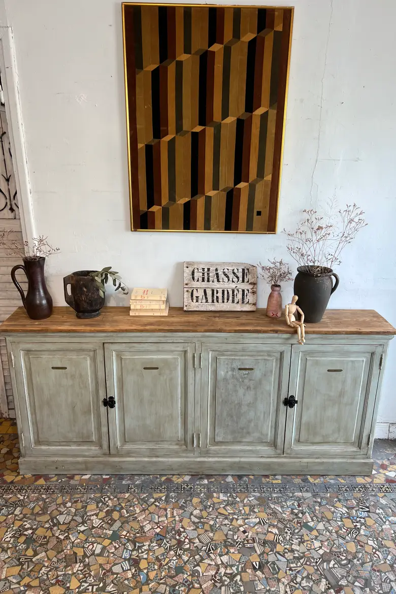 Buffet enfilade patiné vert – années 80