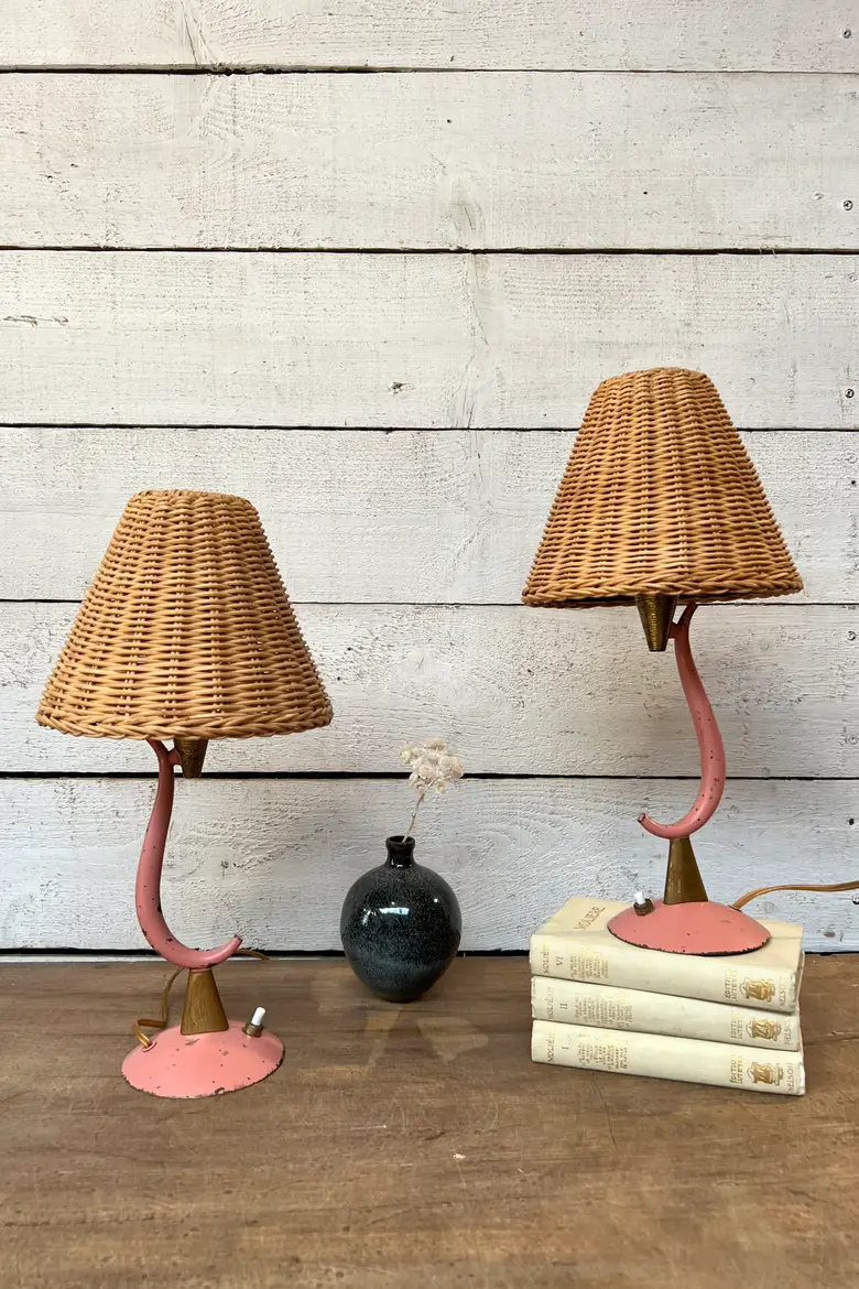 Paire de lampes roses et dorés 1940