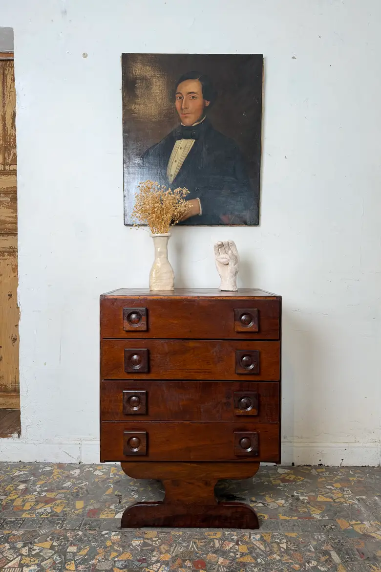 Commode brutaliste à quatre tiroirs – Années 70