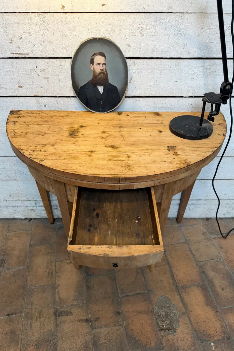 Console demi-lune en merisier