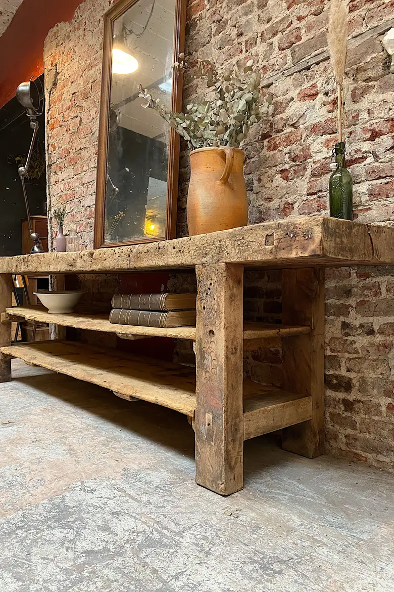 Console / établi primitif en bois Début XXème