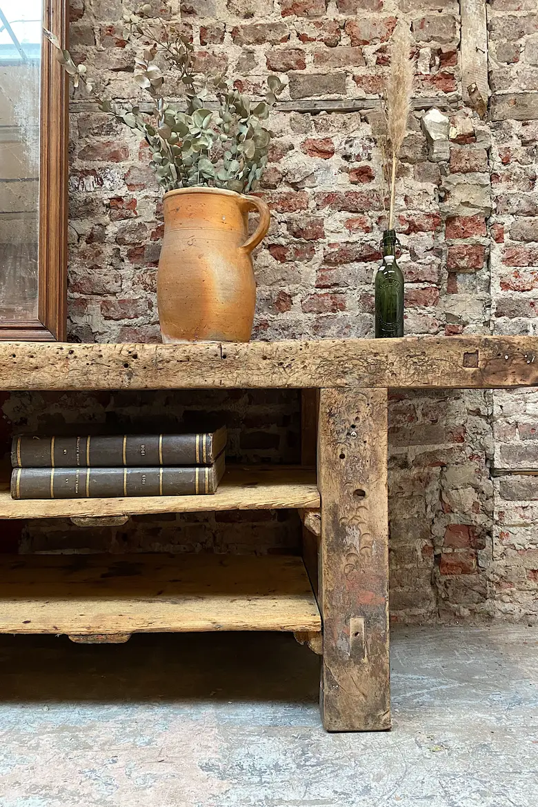 Console / établi primitif en bois Début XXème