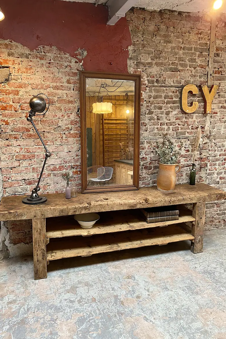 Console / établi primitif en bois Début XXème