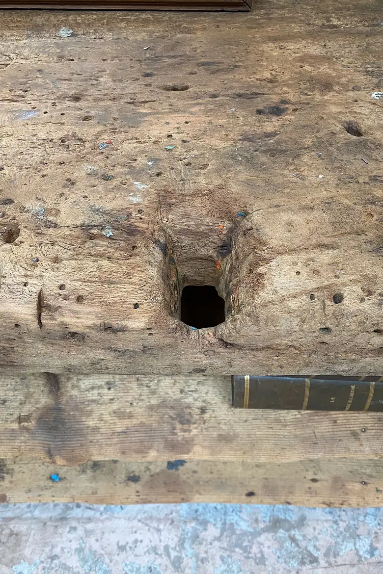 Console / établi primitif en bois Début XXème