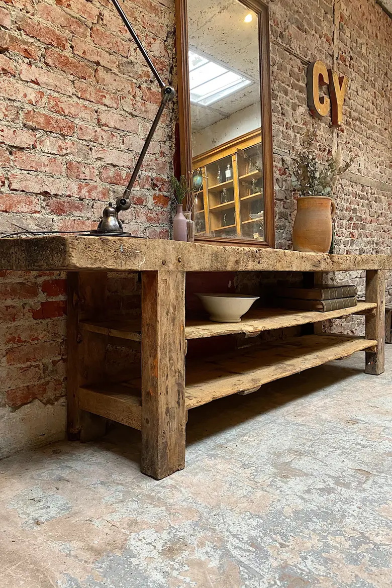 Console / établi primitif en bois Début XXème