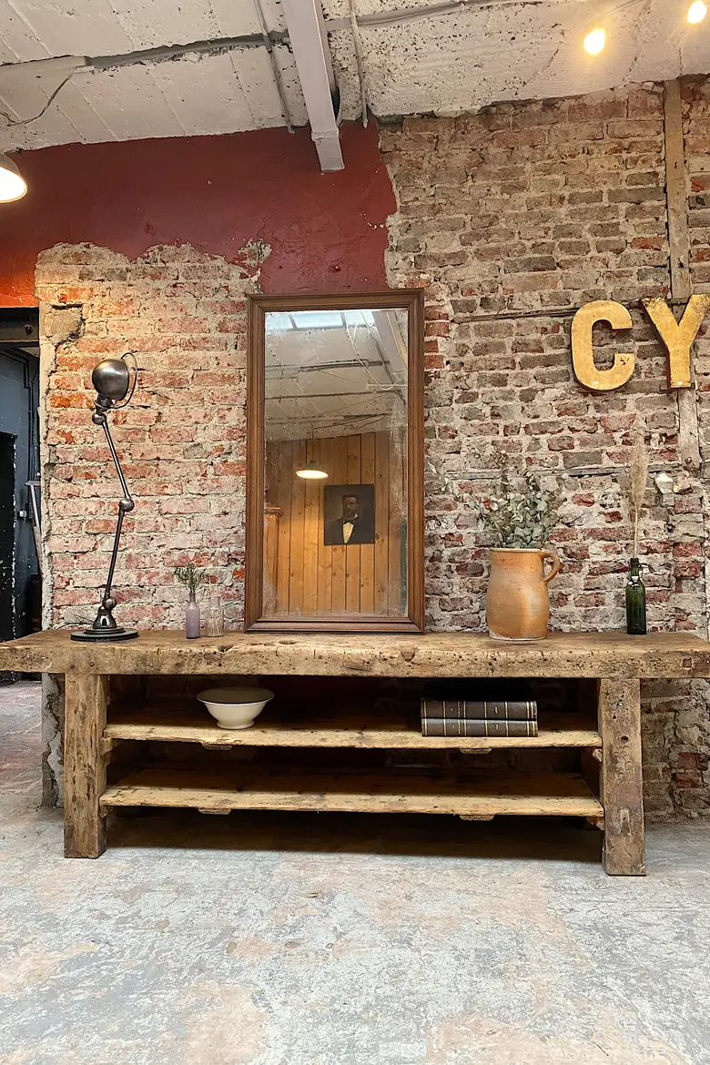 Console / établi primitif en bois Début XXème