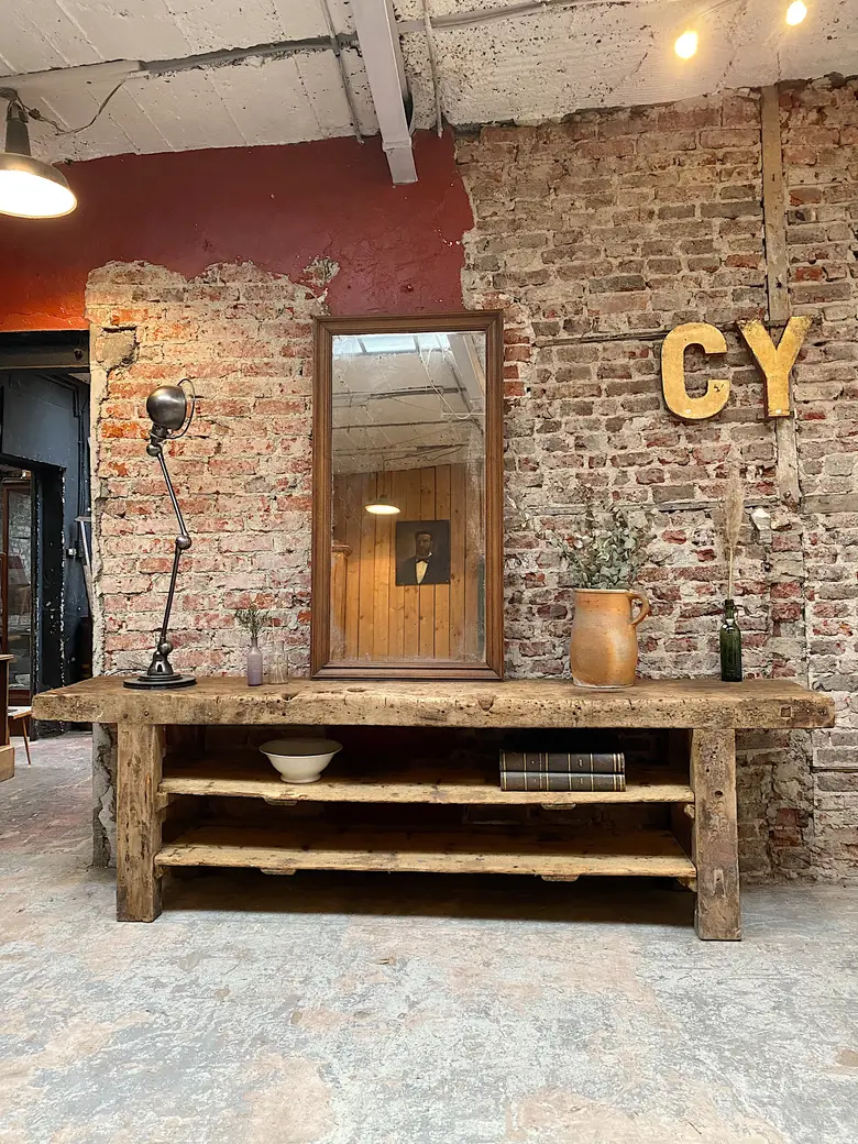 Console / établi primitif en bois Début XXème