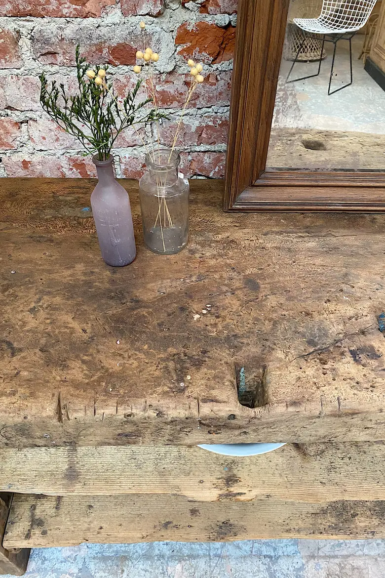 Console / établi primitif en bois Début XXème