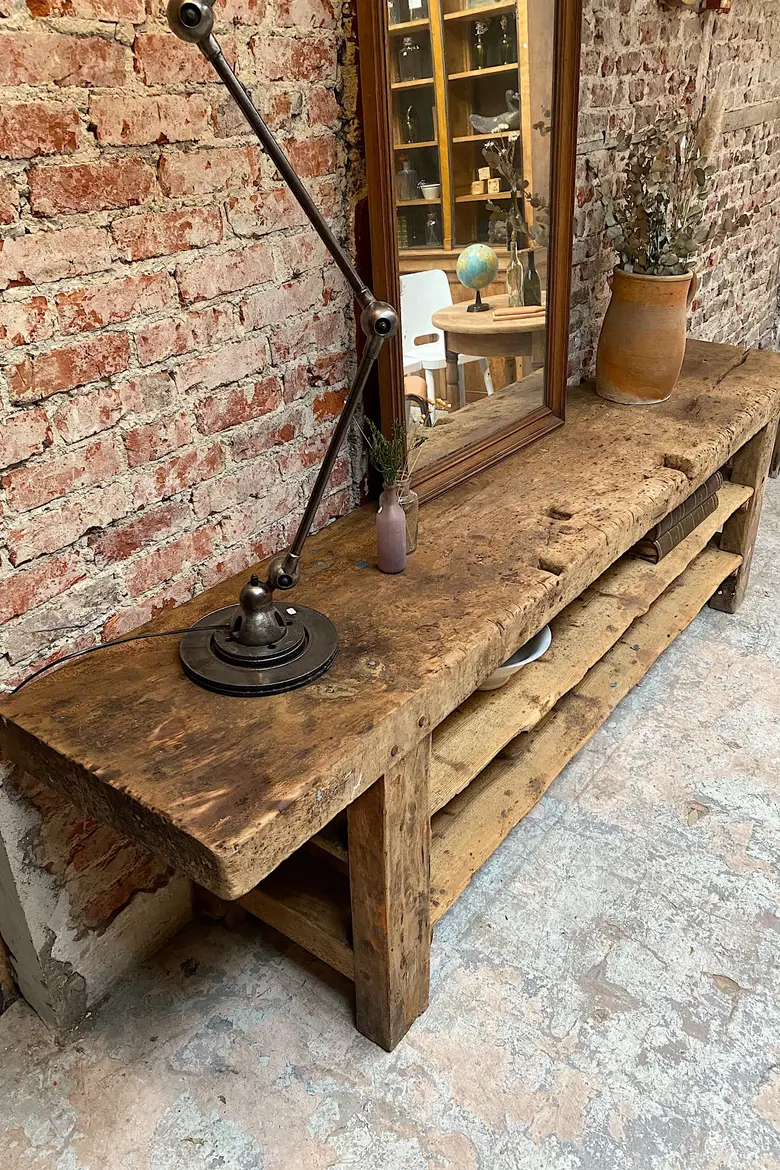 Console / établi primitif en bois Début XXème