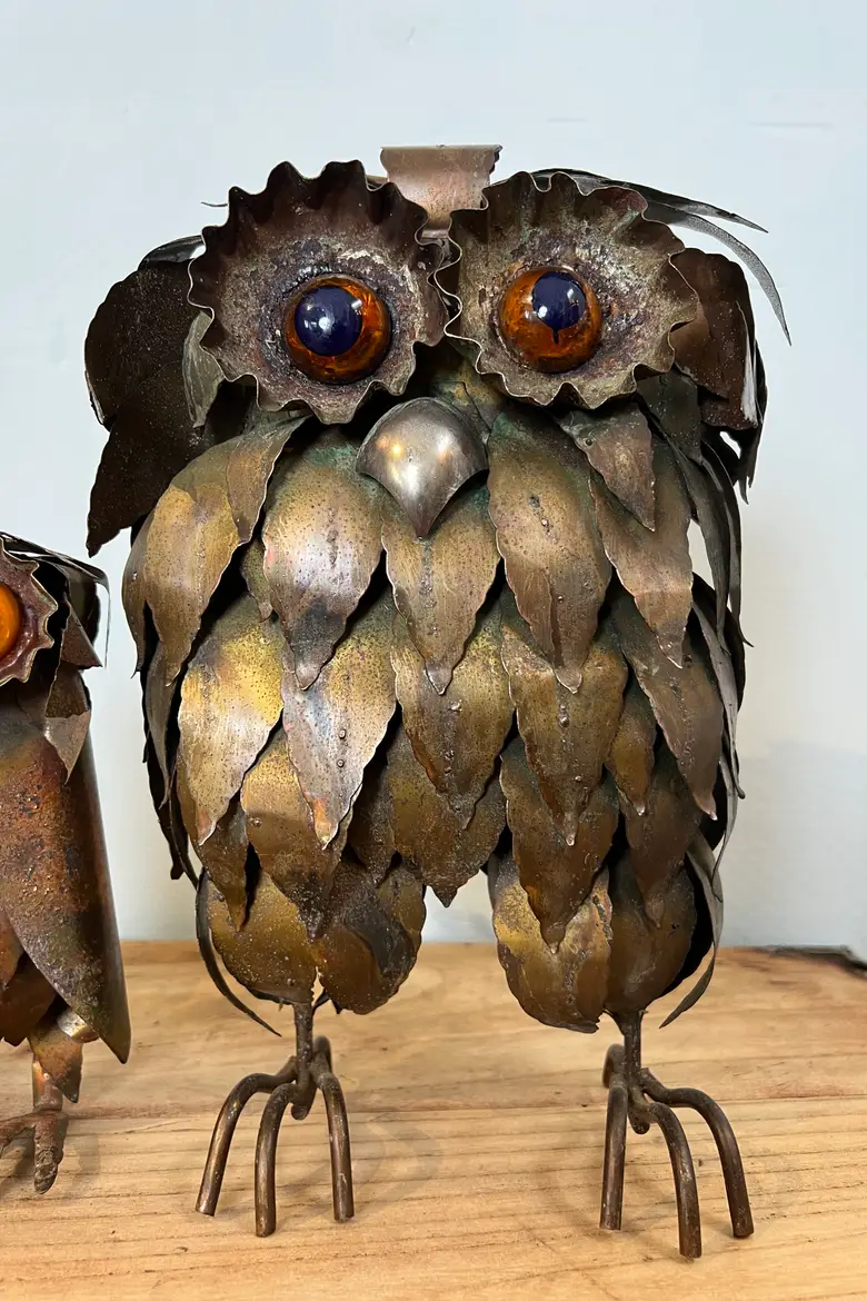 Couple de chouette et hibou en laiton Années70