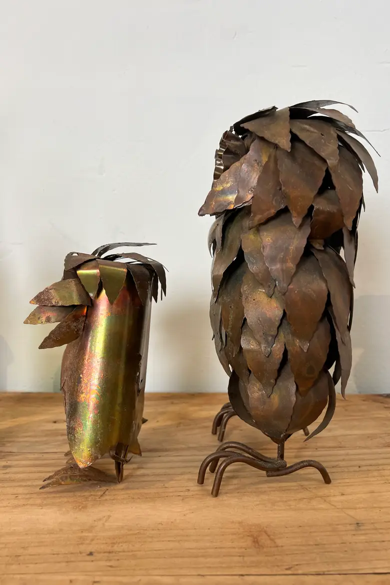 Couple de chouette et hibou en laiton Années70