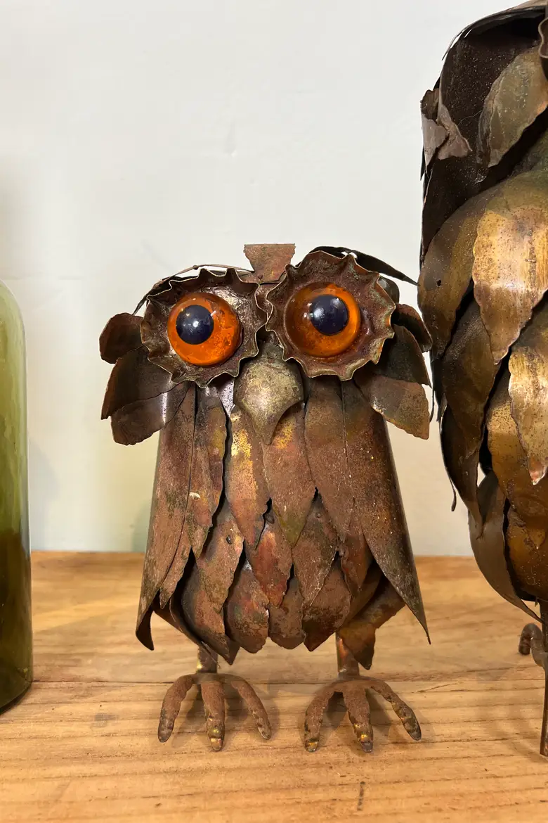 Couple de chouette et hibou en laiton Années70