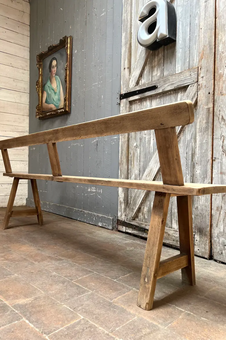 Ancien banc en chêne à dossier Début XXème