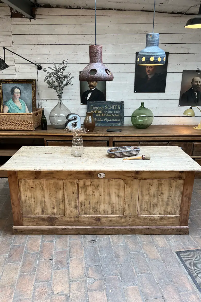 Ancien comptoir d’estaminet en hêtre Début XXème