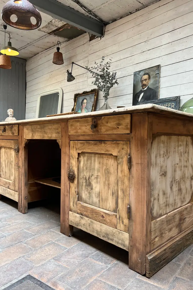 Ancien comptoir d’estaminet en hêtre Début XXème