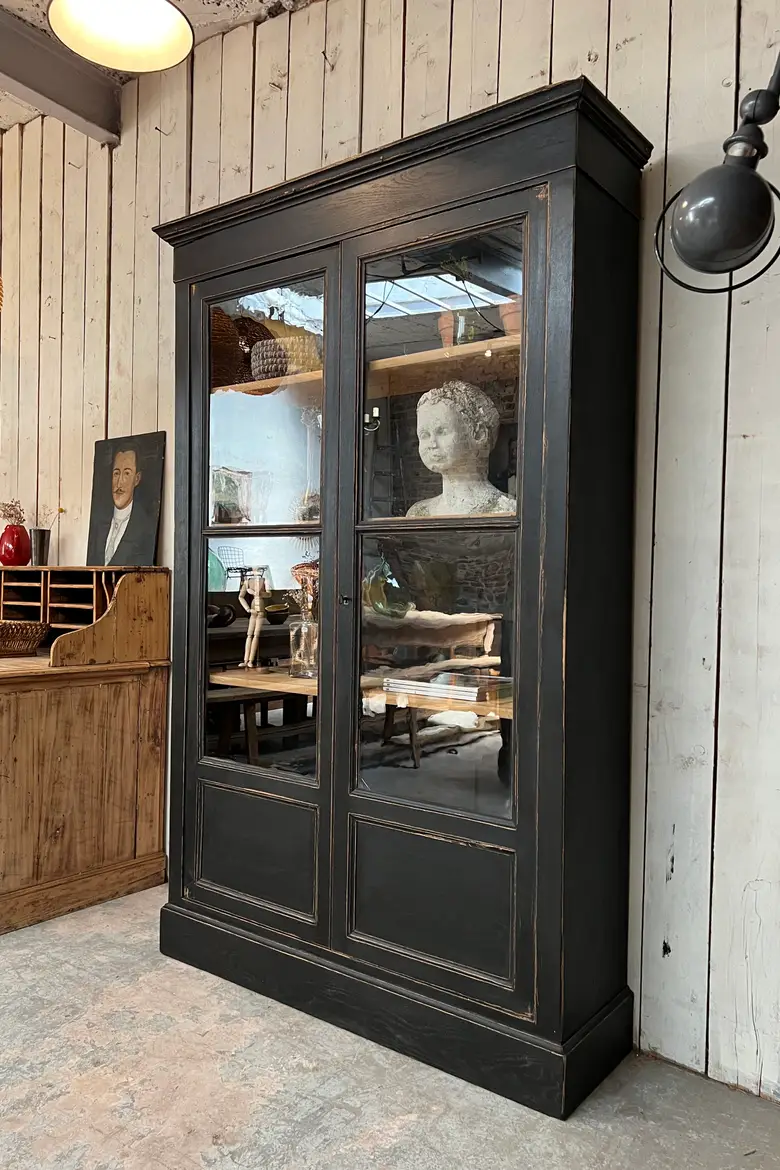 Ancienne bibliothèque vitrée en sapin Début XXème