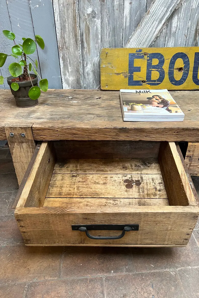 Établi / console basse en chêne Début XXème