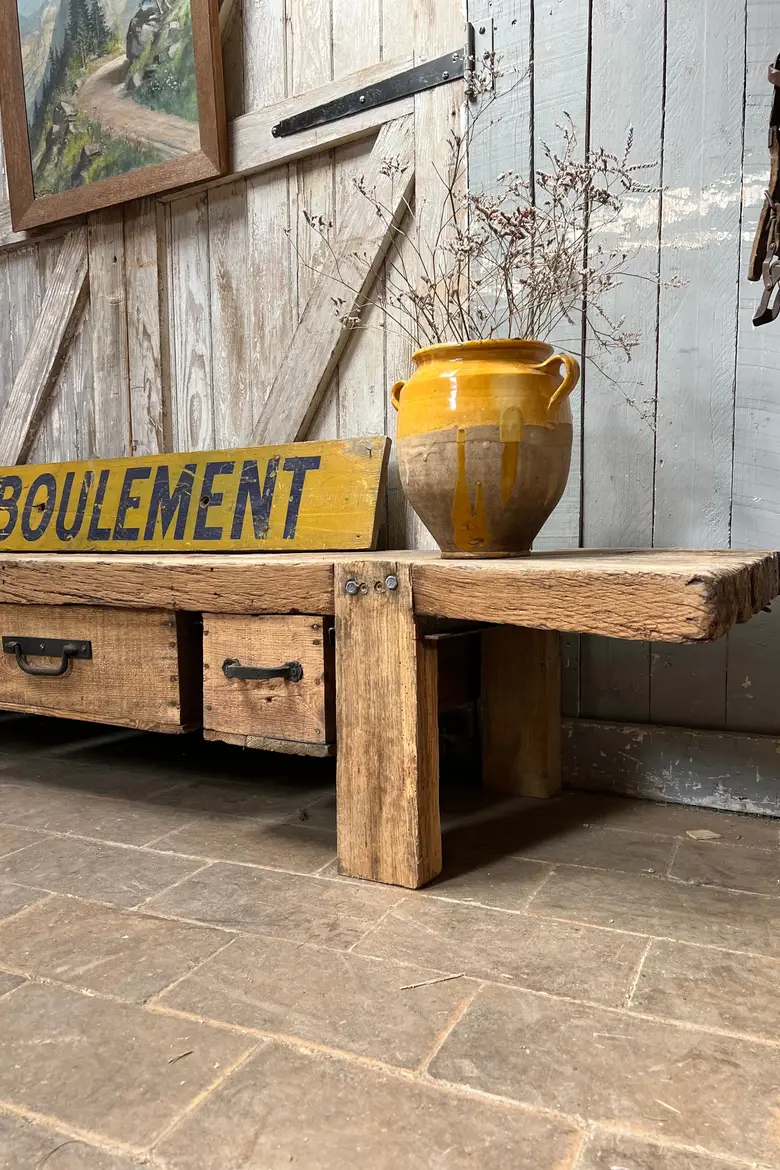 Établi / console basse en chêne Début XXème