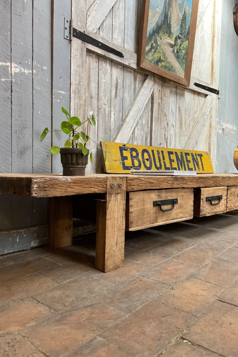 Établi / console basse en chêne Début XXème