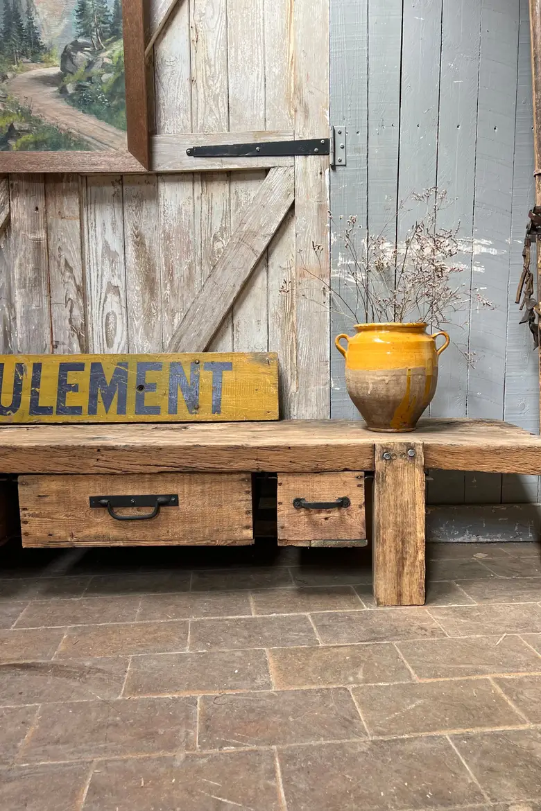 Établi / console basse en chêne Début XXème