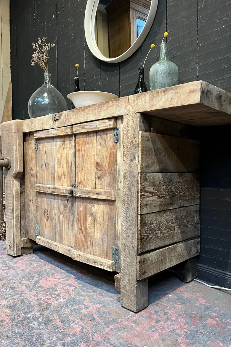 Établi d’atelier en bois brut Début XXème