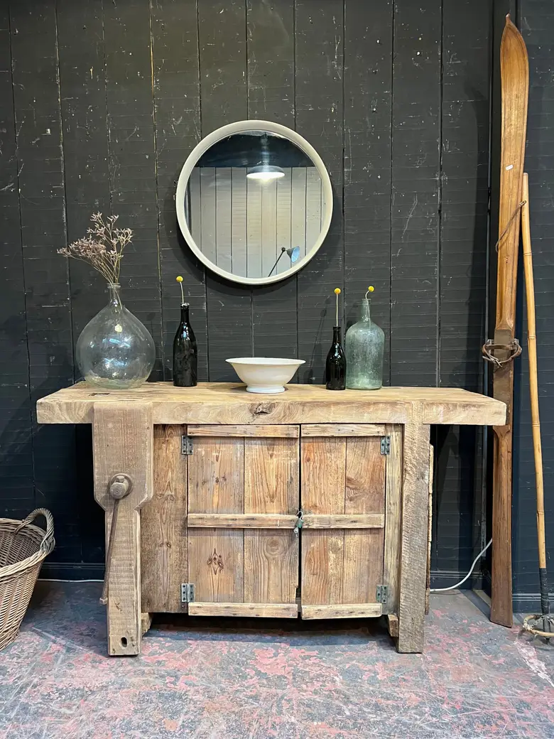 Établi d’atelier en bois brut Début XXème