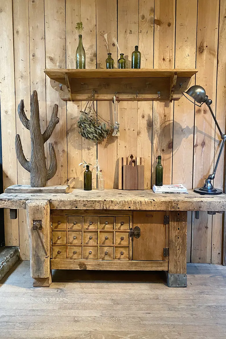 Établi de garage en bois Début XXème