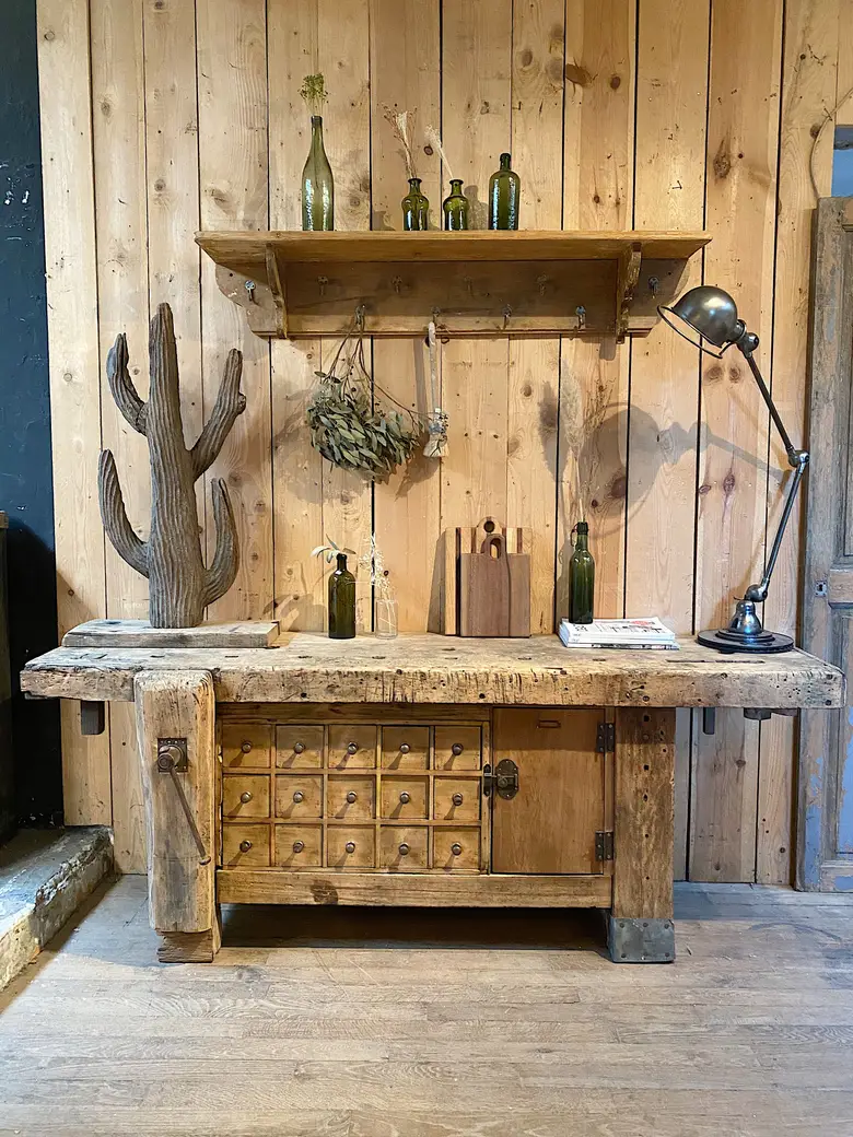 Établi de garage en bois Début XXème