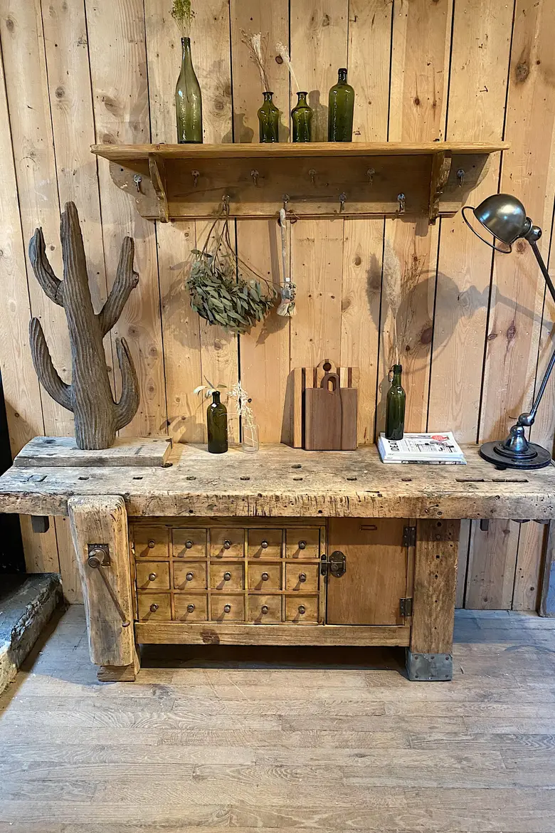 Établi de garage en bois Début XXème
