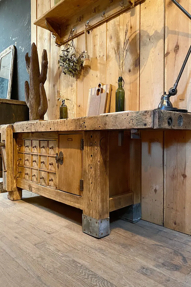 Établi de garage en bois Début XXème