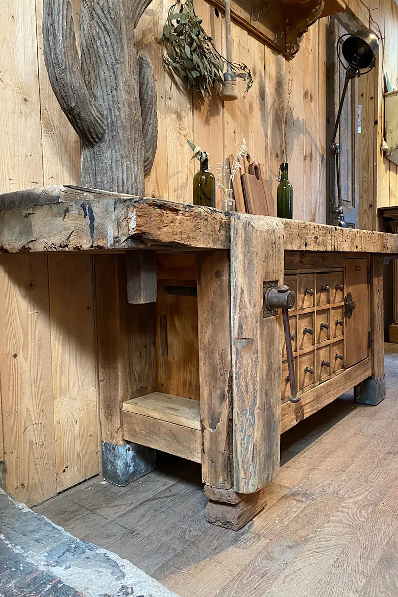 Établi de garage en bois Début XXème