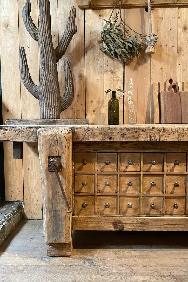 Établi de garage en bois Début XXème
