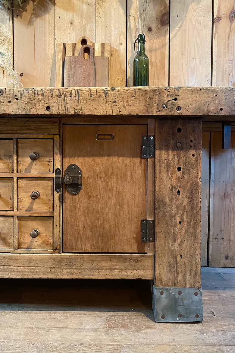 Établi de garage en bois Début XXème