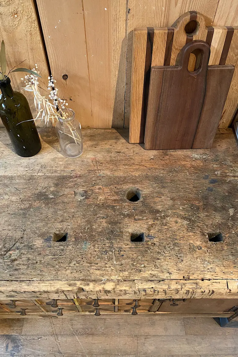 Établi de garage en bois Début XXème