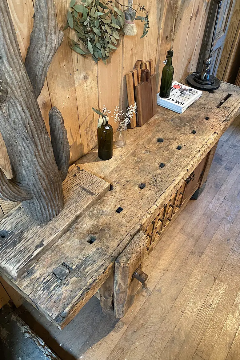 Établi de garage en bois Début XXème