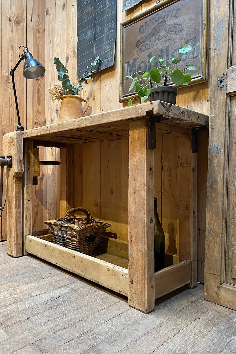 Établi de menuisier en bois brut Début XXème