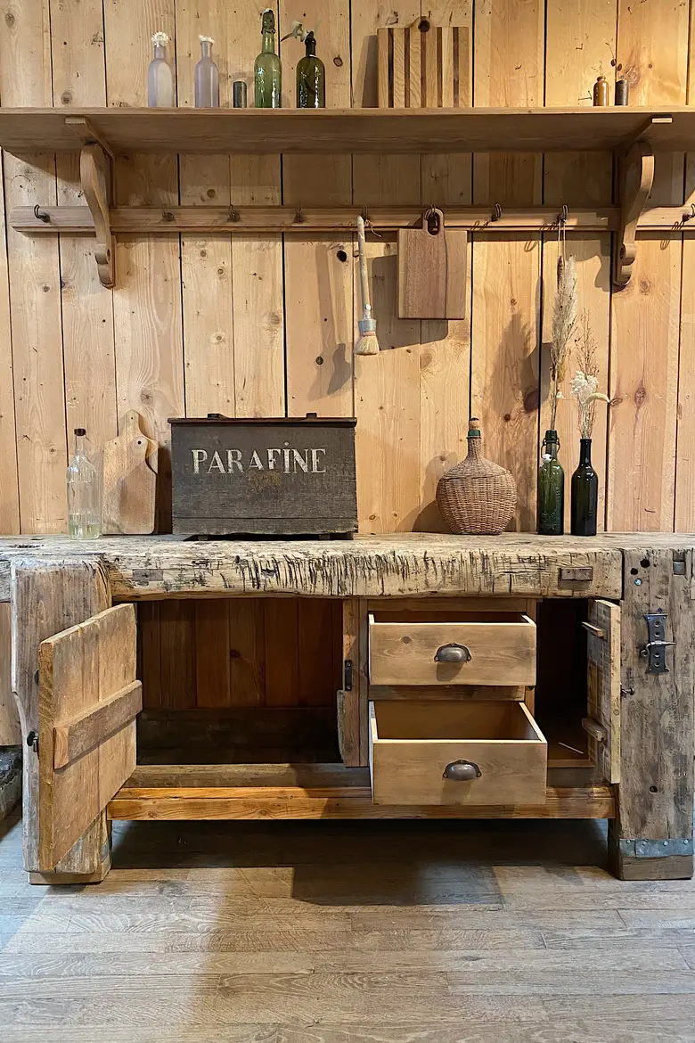 Établi de menuisier en bois brut Début XXème