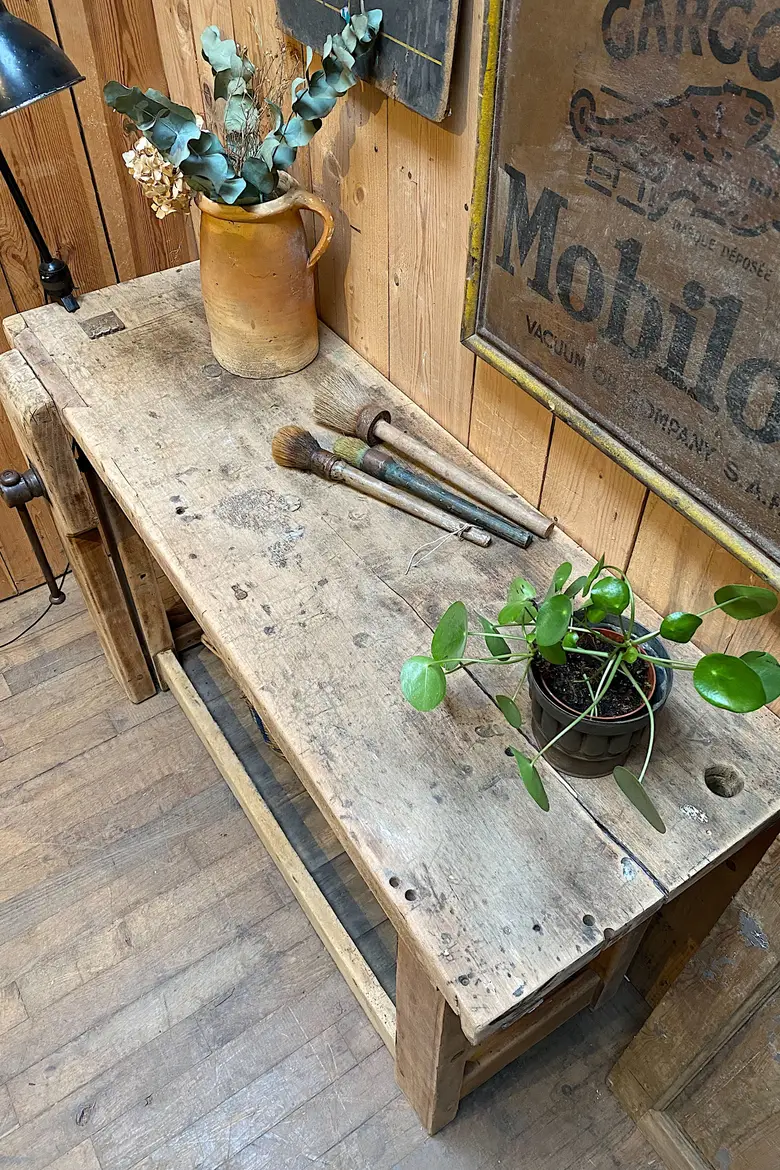 Établi de menuisier en bois brut Début XXème